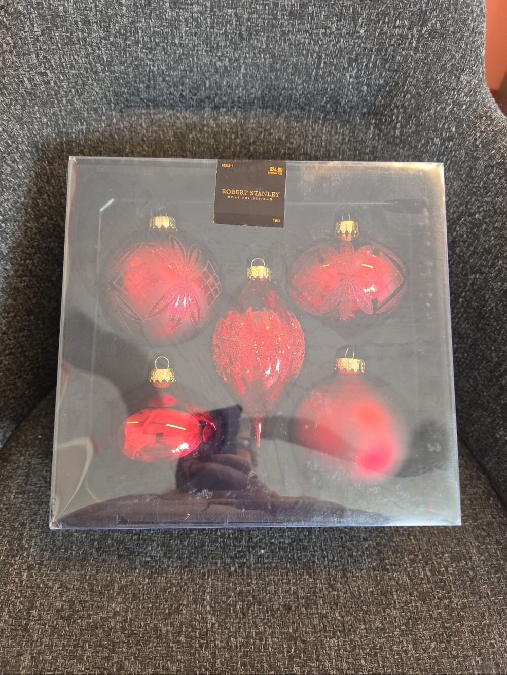 NIB Robert Stanley Set Of 5 Large Bauble Red Christmas Tree Ornaments Glitter